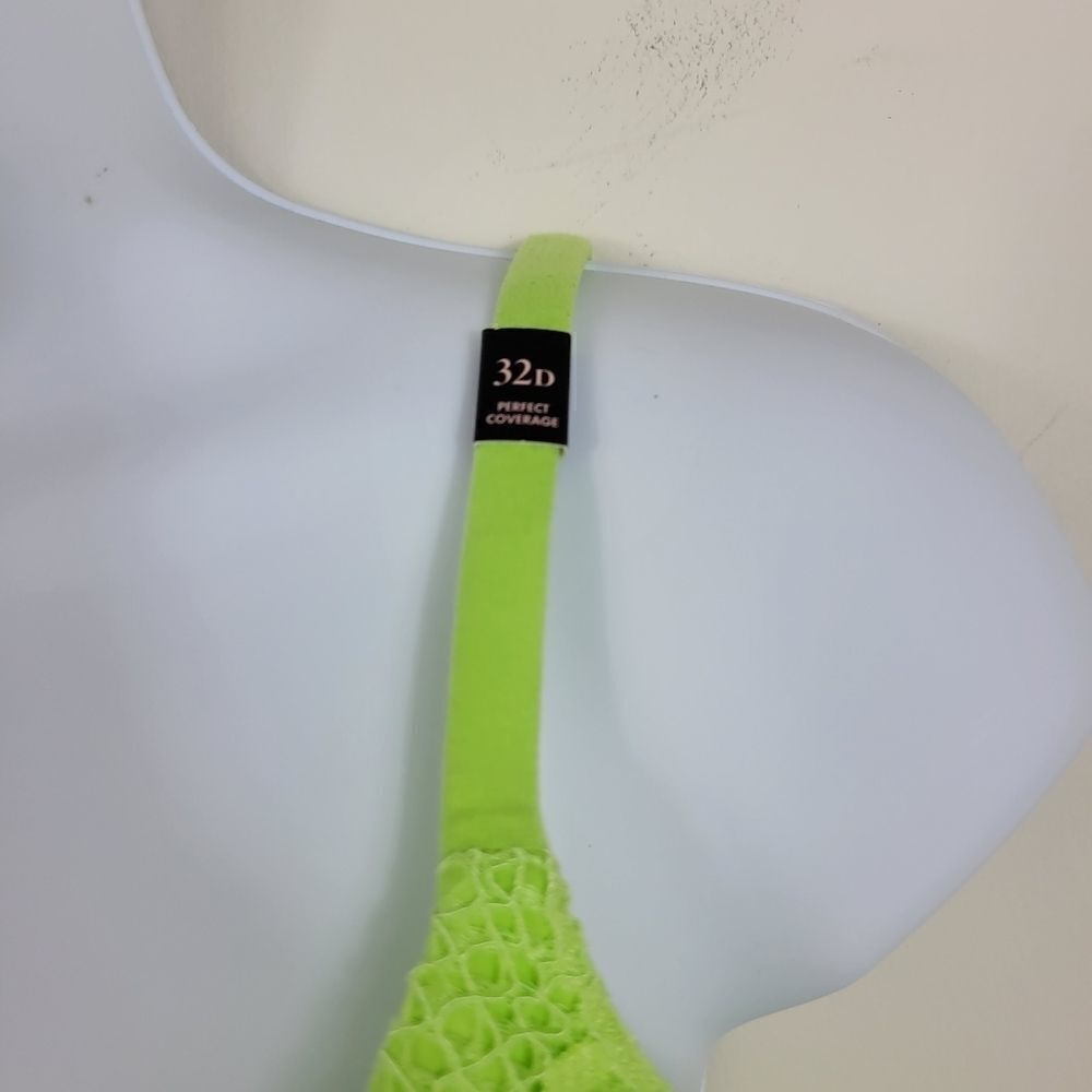 NWT Victoria’s Secret Push Up Lace Bra – Neon Green Blue Bow 32D - Picture 4 of 11